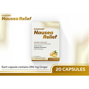Purosure Nausea Relief Ginger Capsules for Travel Sickness Relief, 250 Mg (20)