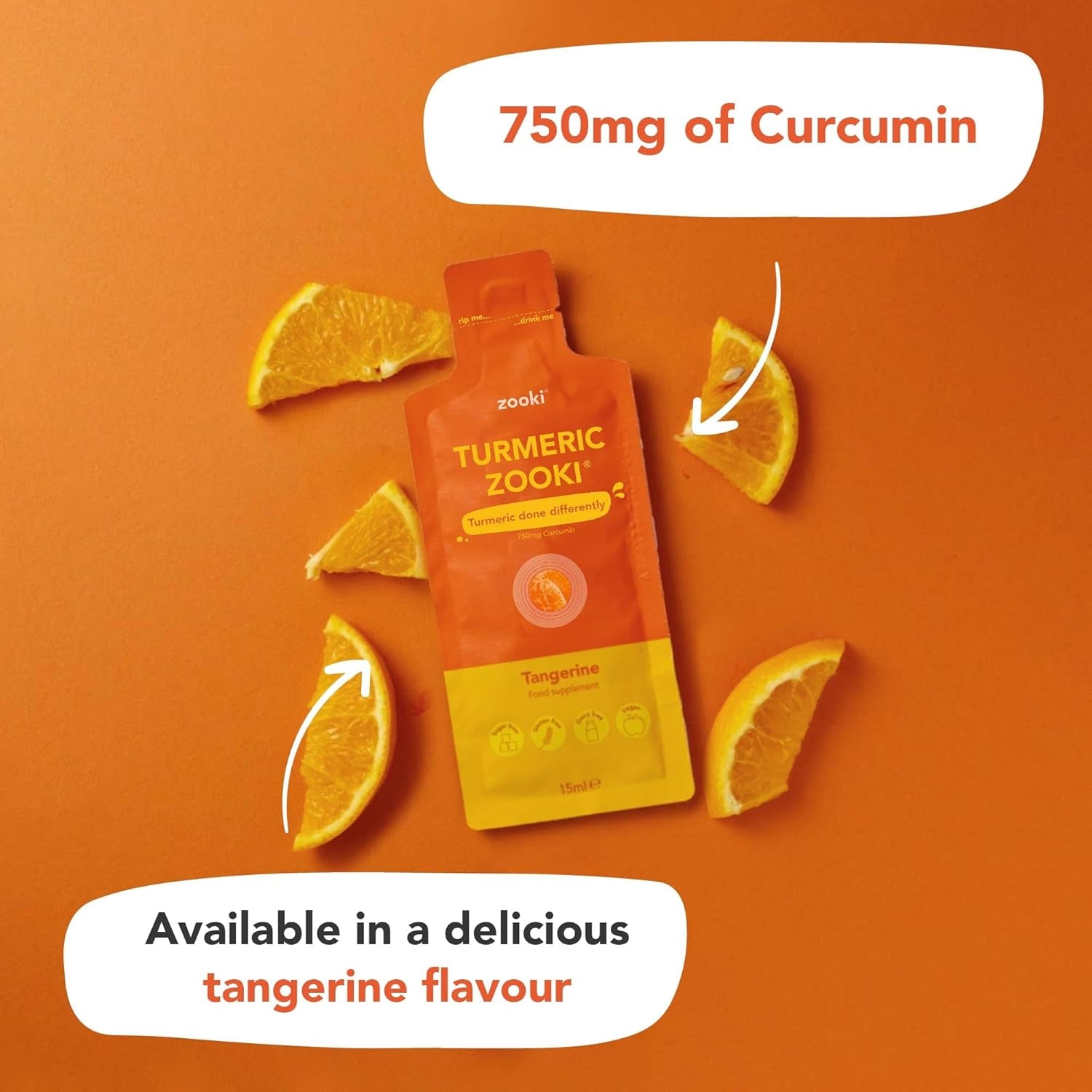 Zooki 750Mg Liposomal Curcumin from Turmeric Liquid Sachets | 4X Higher Absorption | Vegan, Allergen Free, Natural Ingredients | (Tangerine Flavour, 14 Servings)