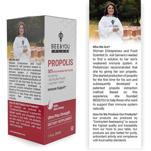 Bee&You, Propolis Liquid Extract Drops, 50% Pure Propolis, Ultra plus Strength, Immune Support Supplement, Sore Throat, Allergy Relief, Respiratory, Antioxidants, Keto, Paleo, Gluten-Free, 1 Fl Oz