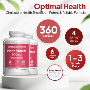 Plant Sterols 800Mg | Helps Maintain Normal Cholesterol Levels | with Beta-Sitosterol | 360 Vegan Tablets = 4 Months' Supply | Vegan & Vegetarian Friendly | Manufactured in the UK