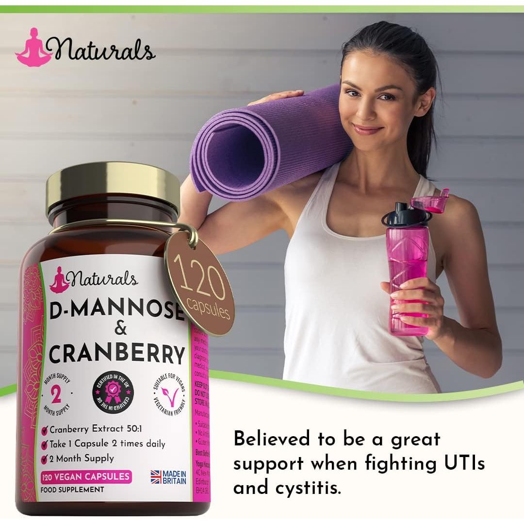 120 D-Mannose and Cranberry Capsules - (2 Months Supply) 1000Mg Extract per Serving - UK Made Vegan Supplement (Not Tablets) - High Strength Natural UTI Support for Women & Men