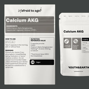 Youth & Earth Calcium AKG Supplement | High Strength Ca-Akg Supplement for Cellular Energy & Strong Bones | 60 Vegan Capsules of 500Mg Calcium Alpha-Ketoglutarate per Serving
