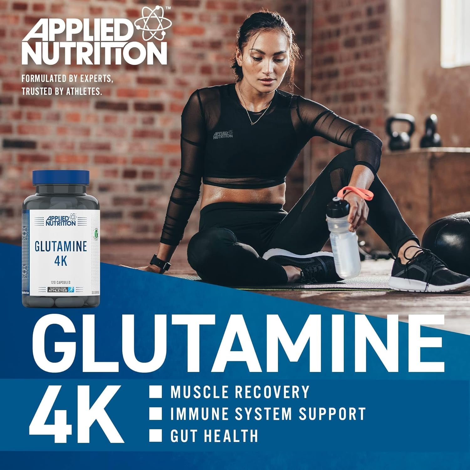 Applied Nutrition Glutamine 4K - L Glutamine 4000 Mg per Serving, Restore Amino Acid Levels (120 Capsules - 30 Servings)