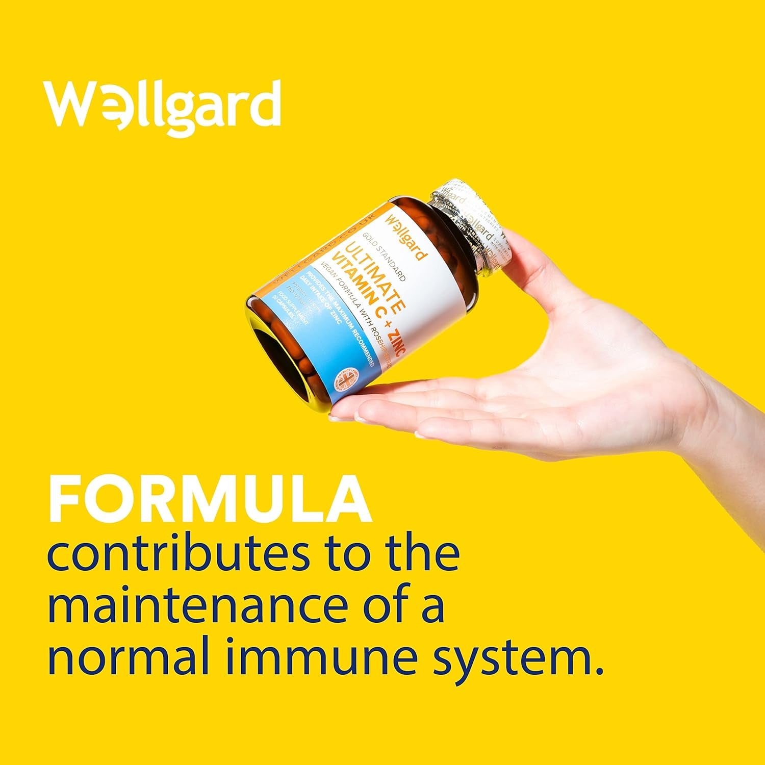 Vegan Vitamin C and Zinc by Wellgard - Maximum Recommended Daily Intake of Zinc, Made in UK