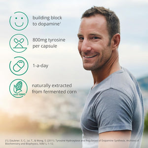 Dopamine Supplements | Natural L Tyrosine Supplement 800Mg | 1-A-Day L-Tyrosine High Strength Capsules (60) | Dopamine Brain Food Nootropic | Alertness & Motivation | Vegan | 2-Month Supply
