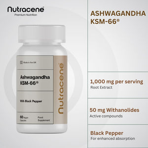 Ashwagandha KSM-66® & Black Pepper Complex | Made in the UK to GMP Standards | Natural Stress Relief for Modern Life | Energy & Focus Boost | 60 Vegan Caps