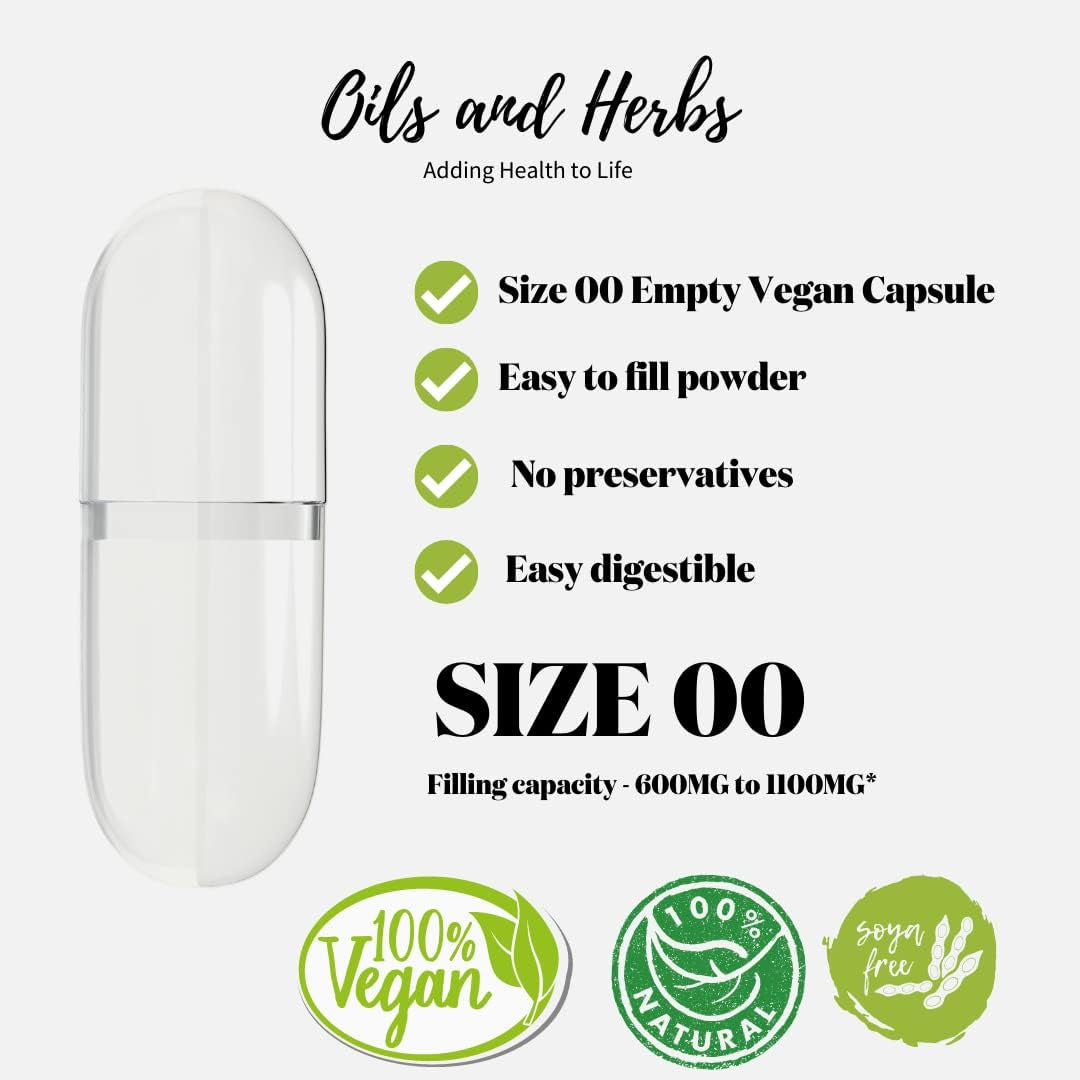 Empty Vegan Capsules Size 00 by OILS and HERBS UK (250)