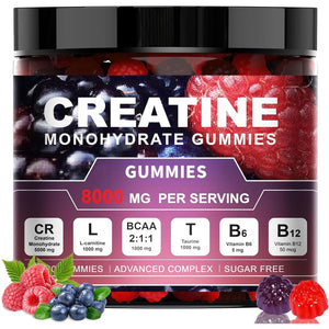 Creatine Monohydrate Gummies, 8000Mg Complex, 120 Count, Sugar-Free with BCAA, L-Carnitine, Taurine and Vitamins, for Muscle Strength and Recovery