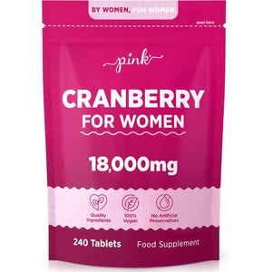 Cranberry Tablets for Urinary Infections 18,000Mg | High Strength Cranberry Extract | 240 Vegan Tablets | Supplement for Women & Men | by Pink