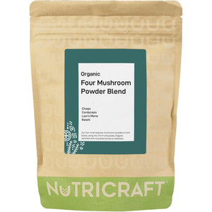 Nutricraft Organic Four Mushroom Blend Powder - 500G - Lion'S Mane, Reishi, Cordyceps, Chaga, Vegan, Immune Support, Energy & Brain Health, No Additives or Preservatives