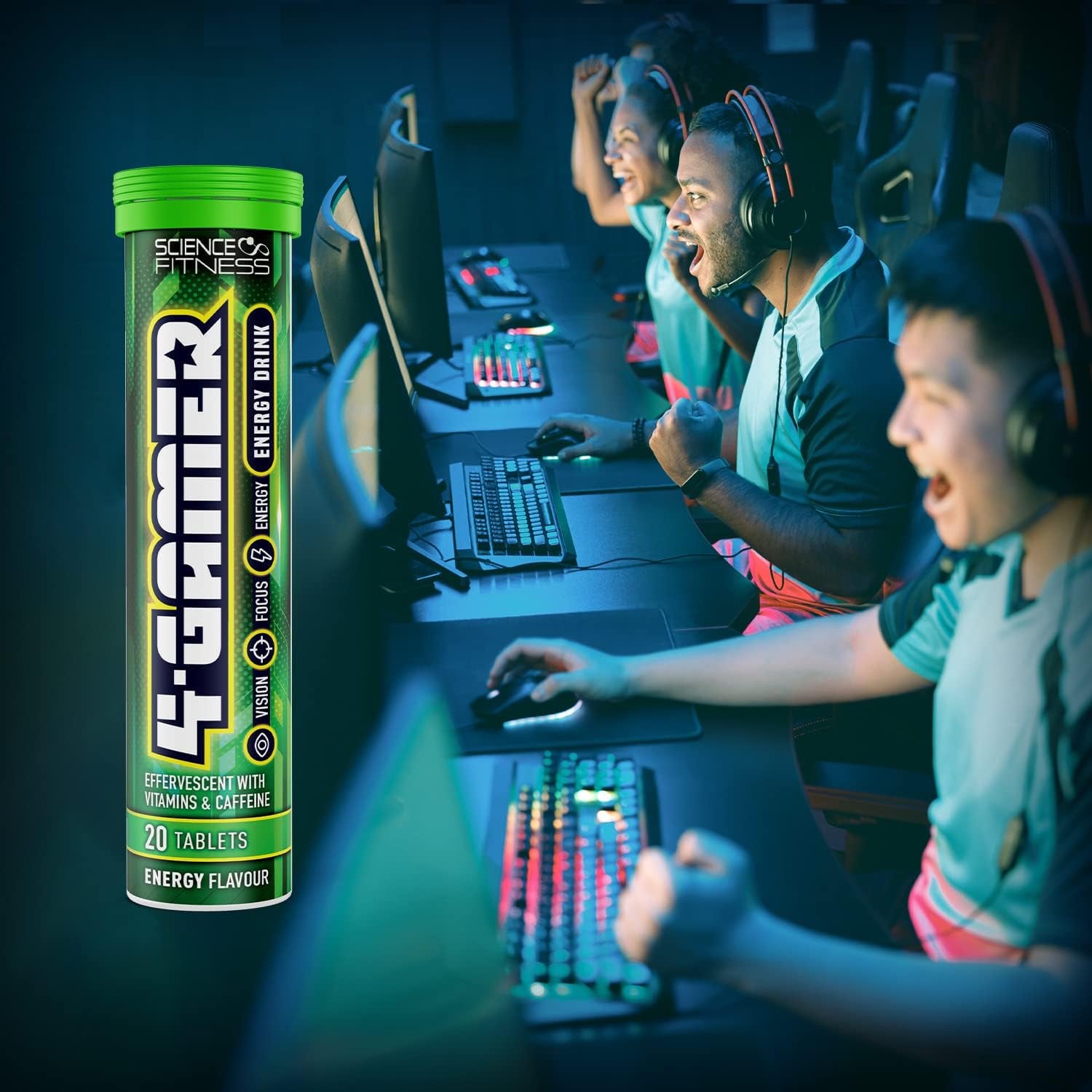 Gaming Supplement 4Gamer- Stimulants for Energy, Focus & Vision - Nootropic Brain Booster with Caffiene, Taurine & Vitamins (6 Tubes)