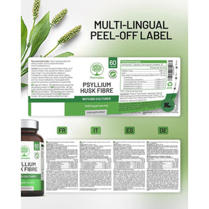 Psyllium Husks Capsules with Probiotics - High Fibre Supplement 1400Mg - Soluble Fiber Tablets High Strength - 60 Capsules - Pure Psyllium Husk & 6B Acidophilus Probiotic Complex for Digestive Support