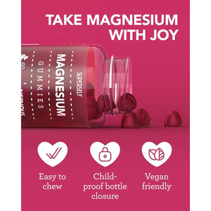 Magnesium Gummies for Adults & Kids - 150Mg Magnesium Supplements for Sleep, Relaxation & Muscle Support - Natural Grape Flavour - No Artificial Colours - Vegan - 60 Gummies Easy to Chew