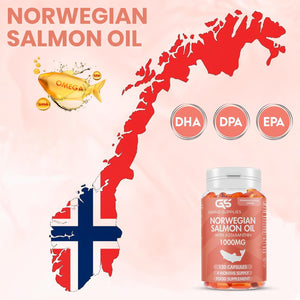 Norwegian Salmon Oil with Astaxanthin 1000Mg - 4 Months / 120 Days Supply - Pink Peptide Omega 3 6 9 Capsules High Strength - Rich in EPA, DHA & DPA, Burpless Taste