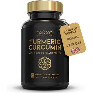 Advanced Turmeric and Black Pepper Capsules Made in the UK | ONE per Day Turmeric Supplement with Ginger & Black Pepper | High Absorption Tumeric Supplement Joints Care | 2 Month Supply - 60 Capsules