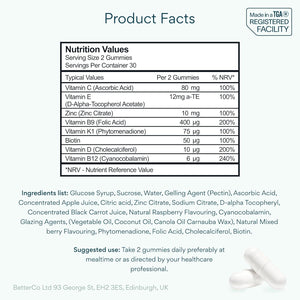 Bettervits Pregnancy Support Gummies | Pregnancy Vitamins for Women with Folic Acid & Vitamin B12 | Complete Multivitamins Complex C, D, E & Zinc | Pre and after Support - 60 Berry Gummies