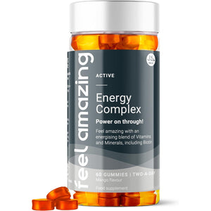 Feel Amazing Energy Complex Gummies - Vitality Support with B-Vitamins - Immune Boost - Mango Flavour, Vegetarian, Halal, 60 Gummies, 30-Day Supply (1)