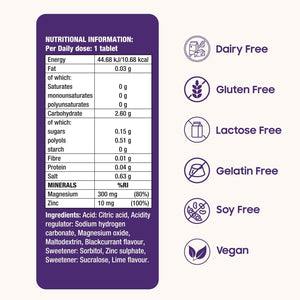 Fast&Up Magnesium - 300Mg Magnesium & 10Mg Zinc - 20 Tablets - Refreshing Blackcurrant & Lime Flavour
