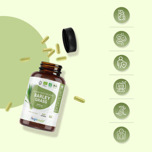 Organic Barley Grass Powder Capsules - 240 Capsules - Barley Grass Supplement - 2 Months Supply - Non-Gmo & Gluten-Free - Vegan-Friendly & Magnesium Stearate-Free - Made in EU - for Men & Women