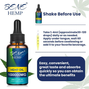 High Strength 100000Mg Premium Oil - Supports Joint, Sleep and Stress Relief, Rich in Omega 3-6-9, Vitamin C & E, 100% Vegan (60Ml 100000Mg)