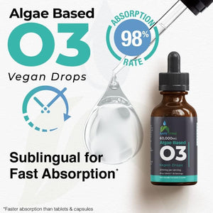 Safefine Omega 3 Liquid Vegan Drops - DHA from Algae Oil - 60 Ml Dropper Bottle - 2000 Mg per Serving Plant Based Algae Source Supports Heart Brain & Eyes