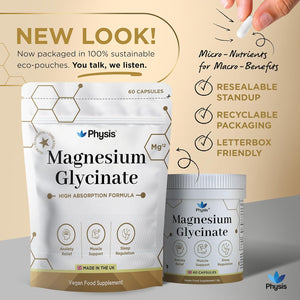 Physis Magnesium Glycinate 400Mg Daily | High Absorption Vegan Capsules for Sleep, Mood & Muscle Support | Non-Laxative, Natural Mineral | Relaxation, Stress & Anxiety Relief | 60 X Chelated Capsules