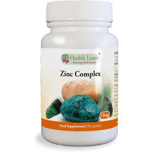 Zinc Complex 15Mg 90 Capsules, without Magnesium Stearate, Zinc Contributes to the Normal Function of the Immune System & to the Maintenance of Normal Skin, Hair & Nails, Made in Wales