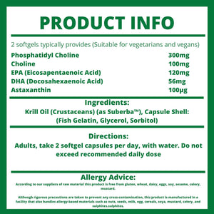 Superba Krill Oil Supplement with EPA & DHA Omega 3, Phospholipids & Astaxanthin | High Strength Krill Oil 60 Capsules