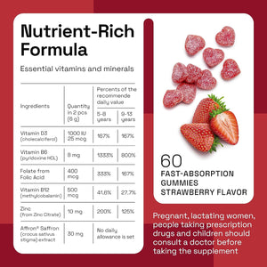 NAVEH PHARMA Optimind - Focus Supplement | Natural ADHD Supplements for Kids | 30 MG Saffron Supplements: Kids Vitamins and Memory Supplement for Brains | Mood Support | 60 Calm Gummies (Strawberry)