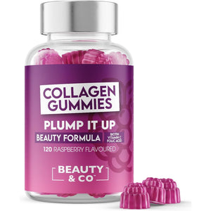Collagen Gummies - Plump It up Raspberry-120 High Strenght Marine Collagen Gummies 500Mg per Serving with Biotin, Vitamin C & Folic Acid from Beauty & Co. (120)