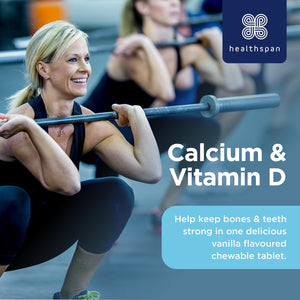 Healthspan Calcium & Vitamin D (240 Chewable Tablets) | High Strength Pure Calcium Supplement | Natural Source of Vitamin D3 | Added Vitamin K for Bone Health | Vanilla | Vegetarian