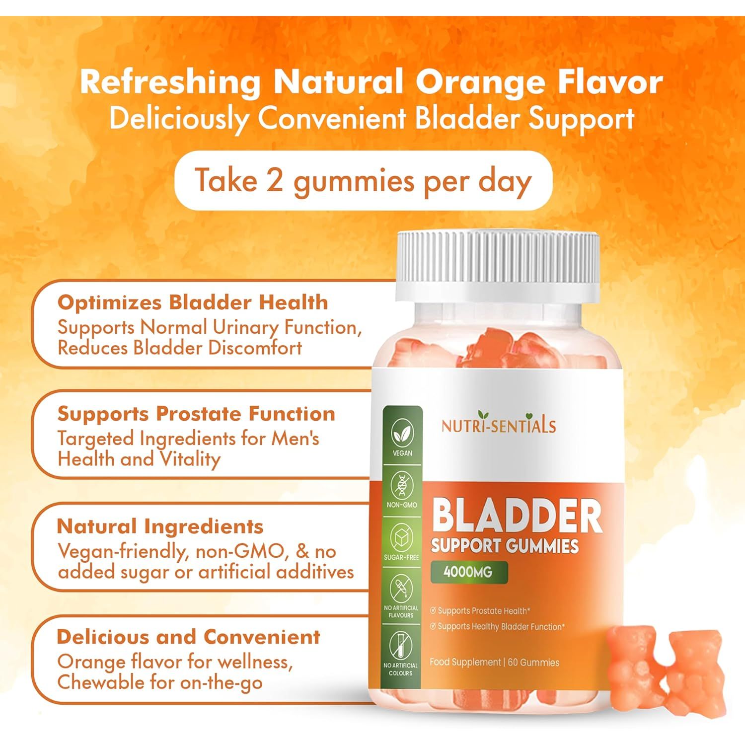 Bladder Support Supplement- 4000Mg Pumpkin Seed Oil Extract Gummies to Help Support Healthy Bladder Function & Prostate Health- Orange Flavour, Vegan, Non-Gmo Bladder Control Tablets