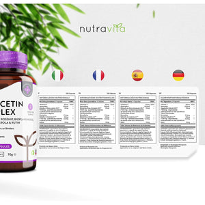 Quercetin 500Mg with Bromelain & Vitamin C - 120 Vegan Capsules – for Immune Support - Blended with Rosehip, Bioflavonoids, Acerola and Rutin – Made in the UK by Nutravita