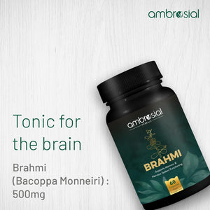 Bacopa Monnieri Brahmi Capsules - 500Mg 60 Tablets | | Bacopa Extract | Non - GMO | Gluten & Allergen Free | Brain Supplement | 100% Natural Ingredients | by Ambrosial