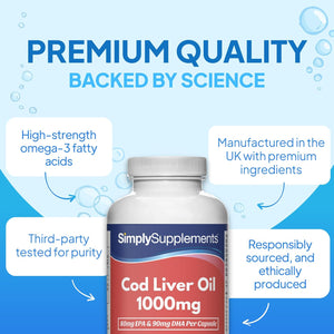 Pure Cod Liver Oil 1000Mg | Supports Heart, Brain, Vision & Immune Health | Rich in Omega 3 Fatty Acids | 240Mg of EPA and 270Mg of DHA per Serving | 180 Capsules = 2 Months' Supply | Made in the UK