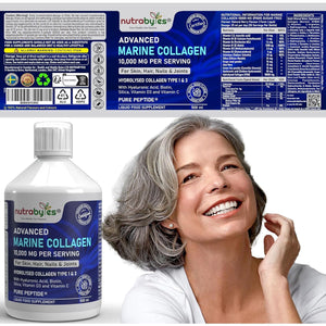 Marine Collagen Liquid 10000Mg | Sugar Free | Hydrolysed Collagen Peptides | Hyaluronic Acid, Biotin, Silica, Vitamin C, Vitamin D3 | Skin, Hair, Nails | Liquid Collagen Supplement for Women & Men