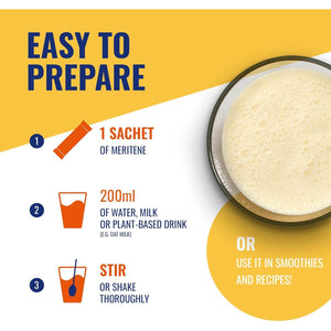 Meritene Energis Vanilla Protein Shake | 30G Powder Sachets, Pack of 15 | Nutritional Support Mix with Proteins and Minerals | with Vitamin D, B & K