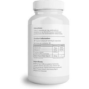 Hey Nutrition Turmeric Extract Complex - Vitamin D3 & C, Black Pepper Extract - Support Muscle & Joint Relief - Maximum Potency & Enhanced Absorption - UK Manufactured - 60 Vegan Capsules