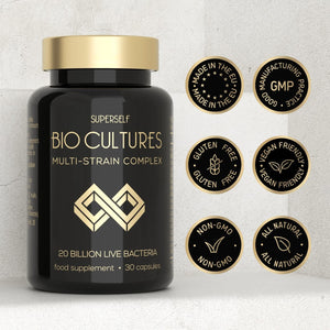 Probiotics Bio Cultures Complex - Gut Health Probiotic Supplements for Men & Women - 20 Billion CFU - 30 Acid-Resistant Capsules - Multi-Strain Vegan Prebiotics & Probiotics Tablets with Acidophilus