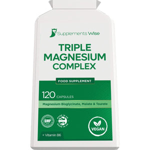 Triple Magnesium Complex - 3 in 1 Blend - Bisglycinate, Malate and Taurate with Vitamin B6 - Magnesium Complex Supplements Suitable for Women and Men - 120 High Strength Capsules
