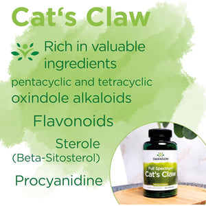 Swanson, Cat'S Claw, 500Mg, 100 Capsules, High Strength, Laboratory Tested, SOYA Free, Gluten Free, Non-Gmo