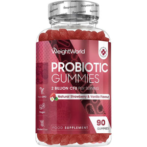 Vegan Probiotic Gummies with Prebiotic - 45 Days Supply (90 Gummies) - Natural Strawberry & Vanilla Flavour - Spore-Forming Bacillus Coagulans Strain & Prebiotic Fibre Inulin - for Men & Women
