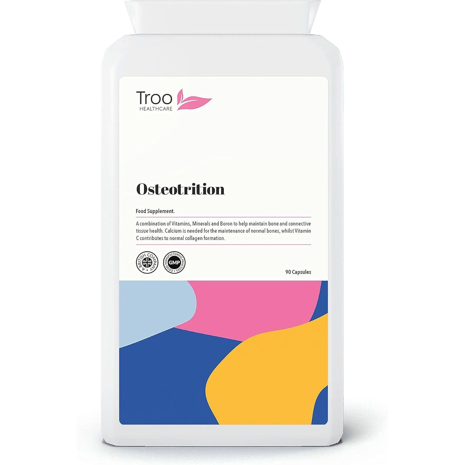 Troo Health Care Osteotrition Bone Support Supplement 90 Capsules - Helps Maintain Bone Density and Connective Tissues – Includes Calcium, Magnesium, Vitamin K2, Vitamin D3, and More - UK Made