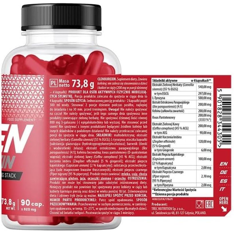 TREC Nutrition CLENBUREXIN - 90 Cap | Most Effective Thermogenic Fat Burner for Rapid Weight Loss, Appetite Suppression, and Energizing Boost | Powerful Formula for Body Definition