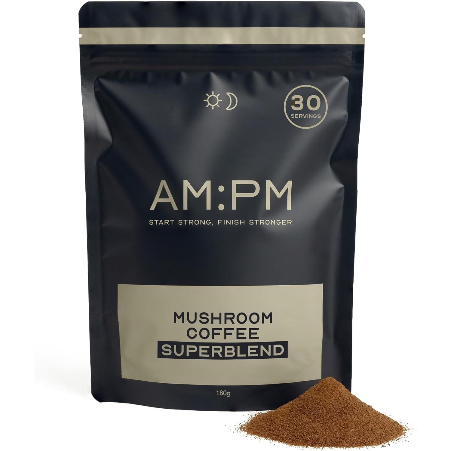 AM:PM Nutrition Mushroom Coffee with Lion'S Mane, Reishi & Cordyceps - Healthy Energy & Focus Boost - a Blend of Arabica & Robusta Coffee with Functional Mushrooms - 30 Servings