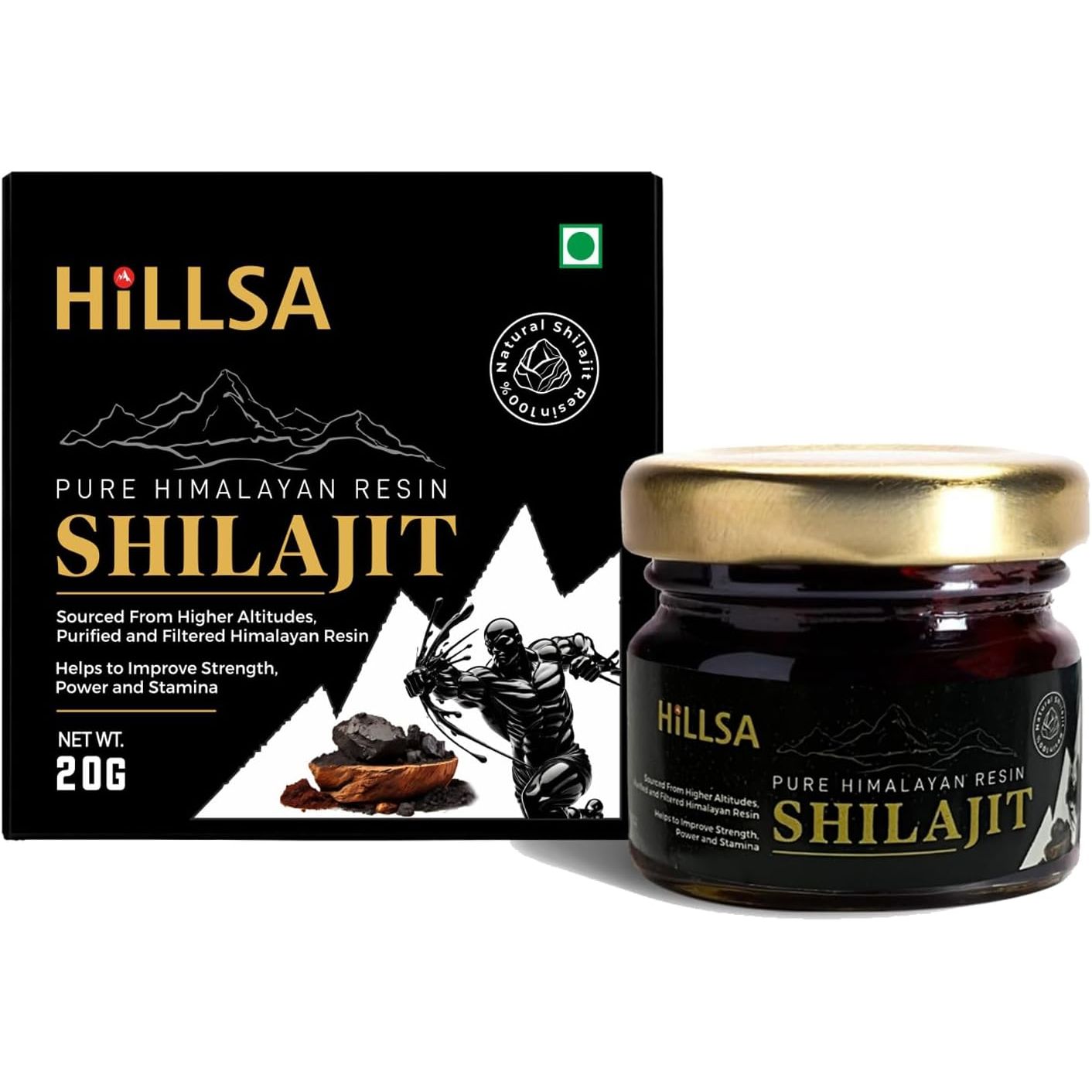 Hillsa Original 100% Natural Himalayan Pure Shilajit for Men & Women Tested with 85+ Trace Minerals & Rich Fulvic Acid 20Gm