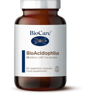 Biocare Bioacidophilus | 20 Billion LAB4 Live Bacteria | Food Supplement Suitable for Vegetarians and Vegans - 60 Capsules