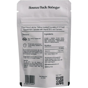 Prae Potus (Latin for before Drinking) Turmeric, Vitamin B12 and N-Acetyl Cysteine (NAC) Food Supplement | Liver Support | Scientifically Tested | Vegan | 10 Capsules