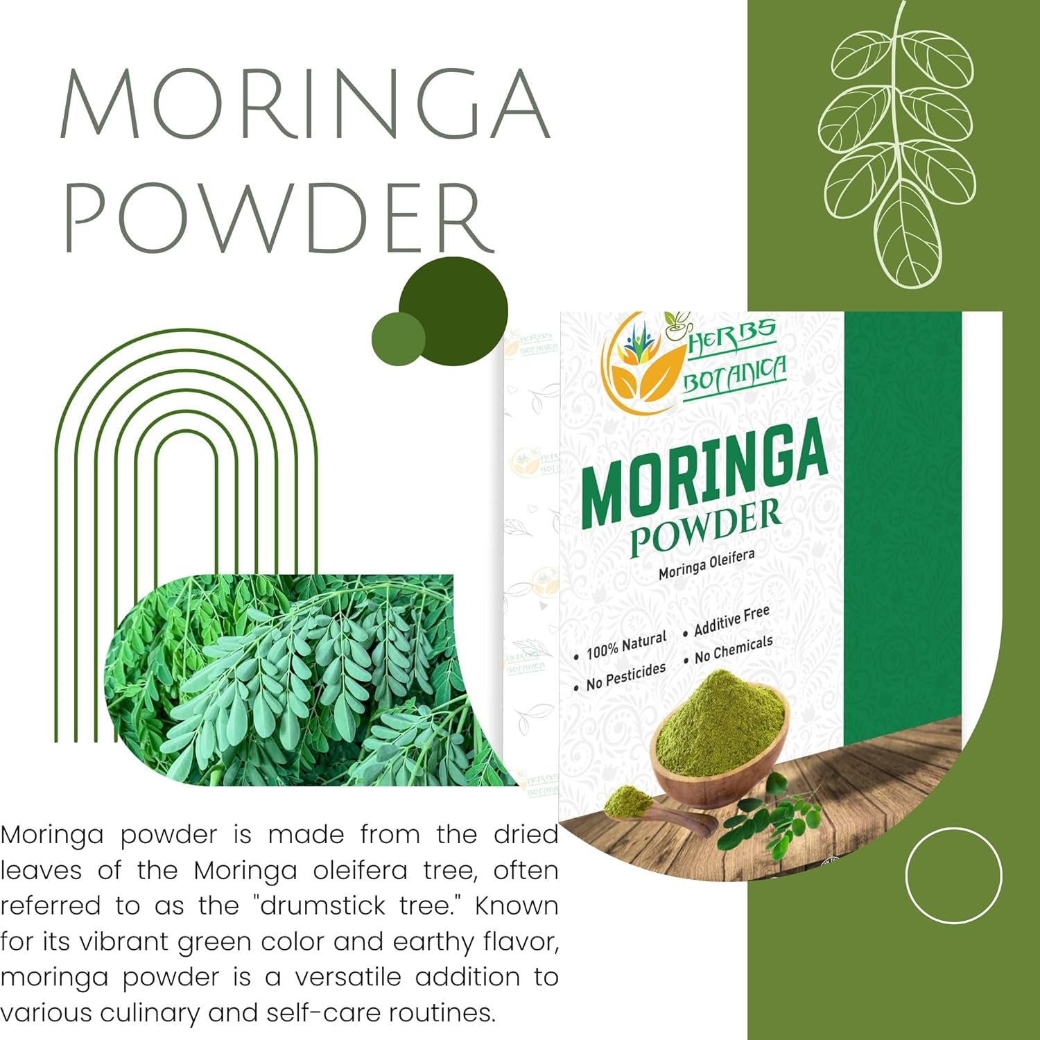 Herbs Botanica Moringa Leaf Powder Organic Leaves Oleifera Pure Premium Indian Powder Natural Fresh Morning Drink Vitamins and Immune Vitamin Superfoods 5.3Oz Pack