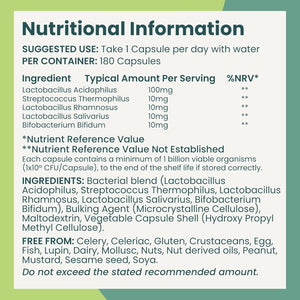 Premium Bio Cultures Complex 180 Capsules (6 Month’S Supply) | High Strength Probiotic | Vegan Multi Strain Probiotic | Lactobacillus Acidophilus & Bifidobacterium | Supports Digestive Health